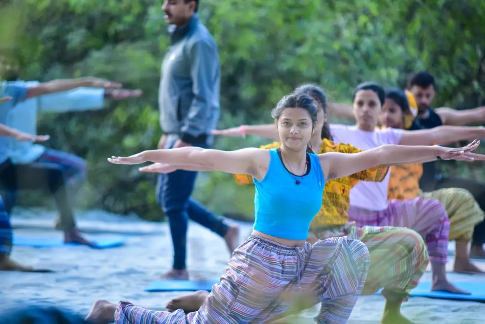 Graduating students of a Rishikesh Yog Kendra course