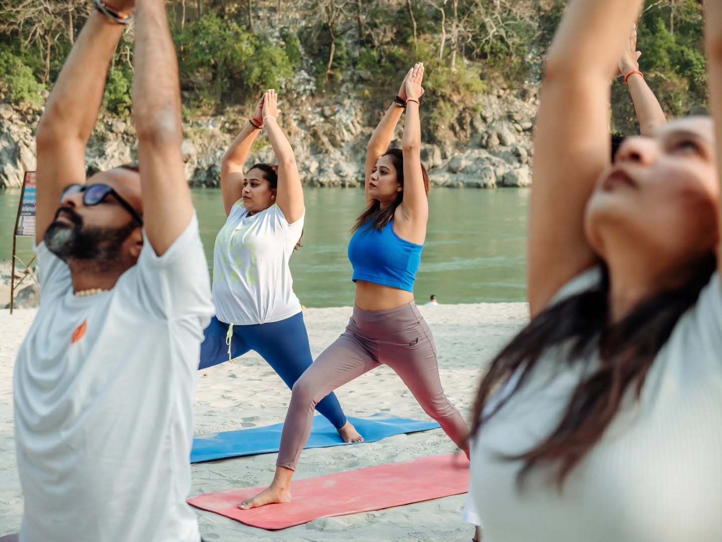 Students practising asana during the 200 hour multistyle yoga teacher training in Rishikesh