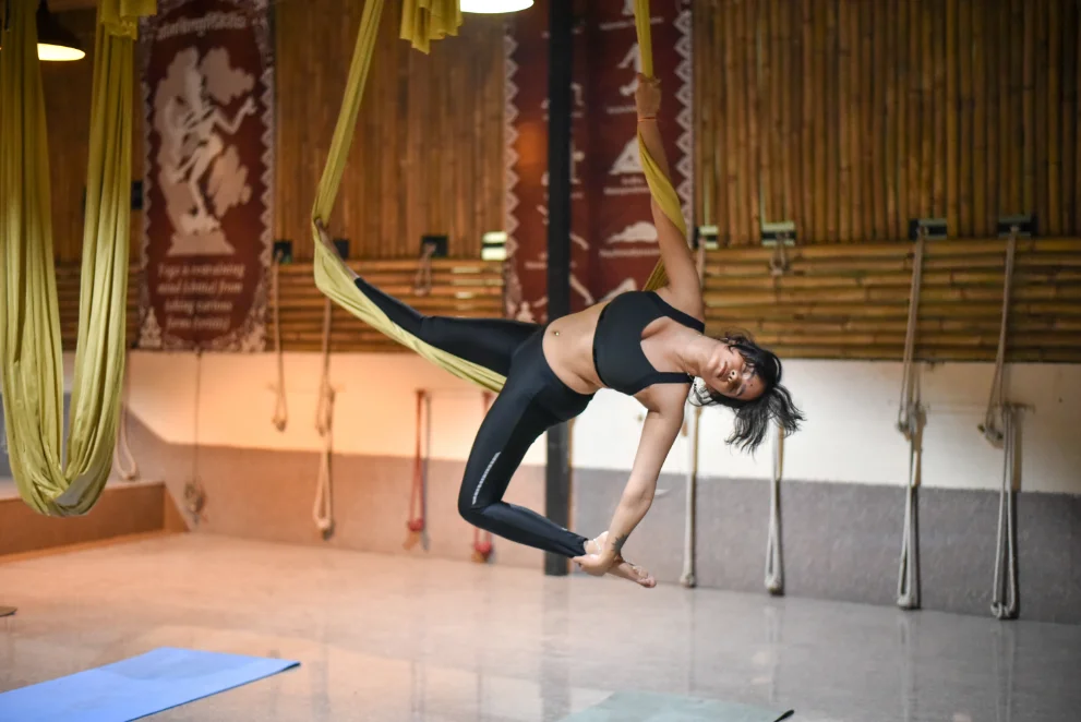100 Hour Aerial Yoga Teacher Training class on the hammock in Rishikesh &ndash; session 4