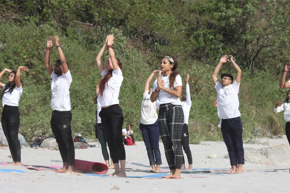 Morning yoga practice alongside the Panchakarma programme