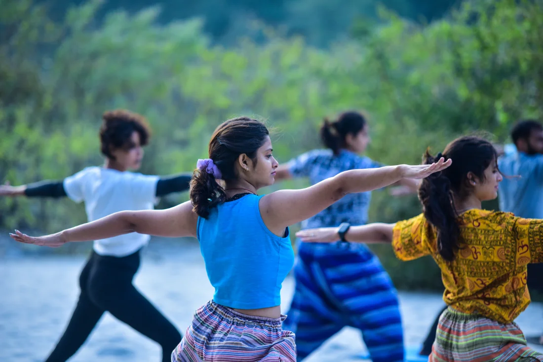 Guided yoga practice during the retreat