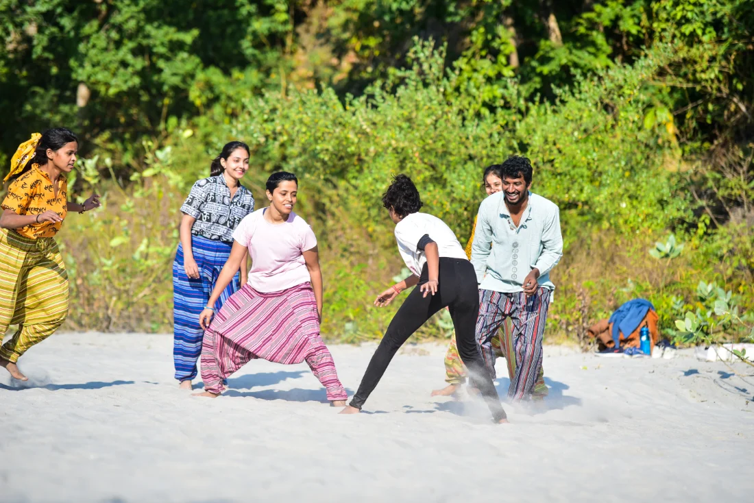 A peaceful yoga retreat atmosphere