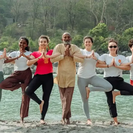 Group yoga session in Rishikesh