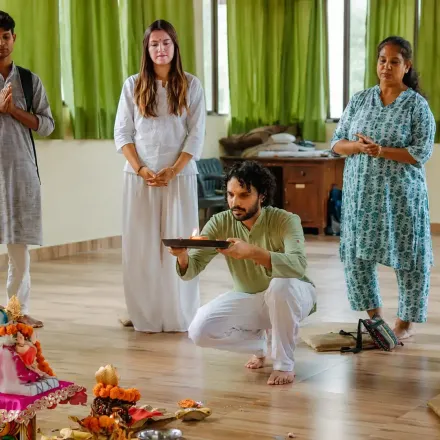 Morning practice at Rishikesh Yog Kendra
