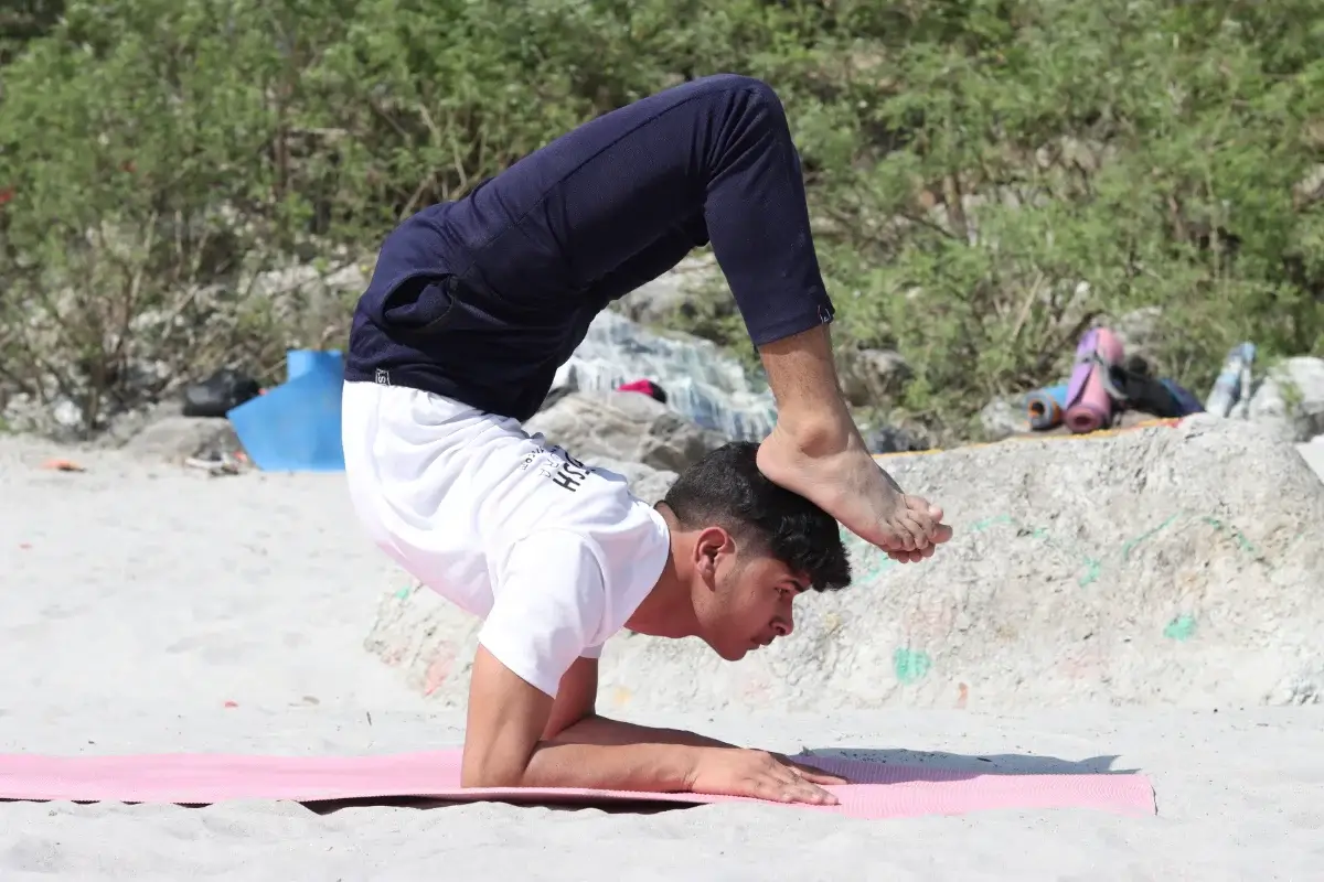 Student demonstrating a deep backbend during the training